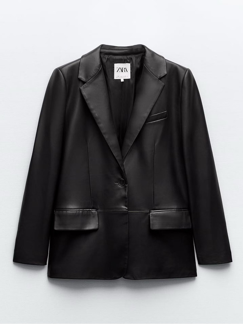 ZARA Black Faux Leather Menswear Style Oversized Blazer Jacket Size XS